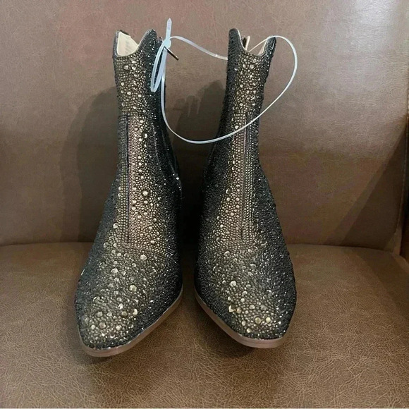 Betsy Johnson Chocolate Brown Rhinestone Boots - Picture 2 of 9